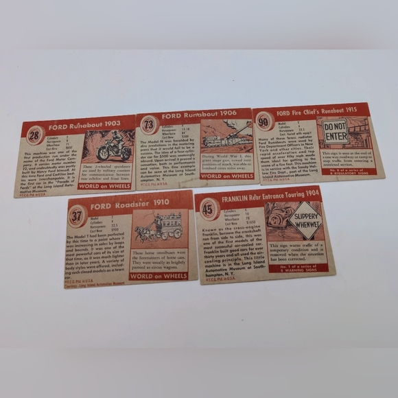 1954 Topps Card Set Of 5 Ford & Franklin Fire Chief, Runabout, Roadster Touring - Picture 2 of 2